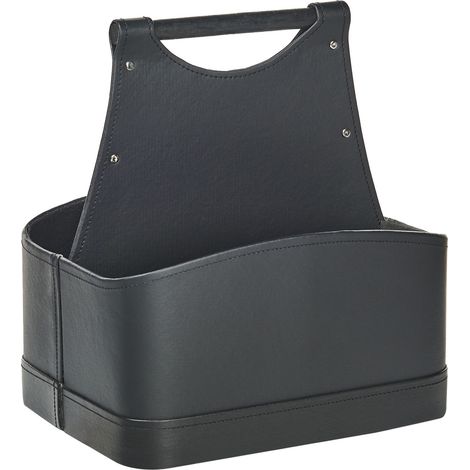 Panier de Rangement en Cuir PU avec Poignées Fait Main Porte-Revues Deux Compartiments Gris Graphite Uruk
