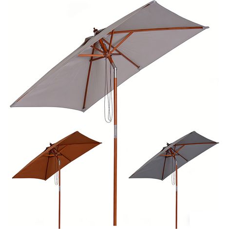 3er-Set sonnenschirm Knickbarer Gartenschirm Strandschirm 3-stufig einstellbar Tannenholz+Polyester Grau 200 x 150 x 235 cm