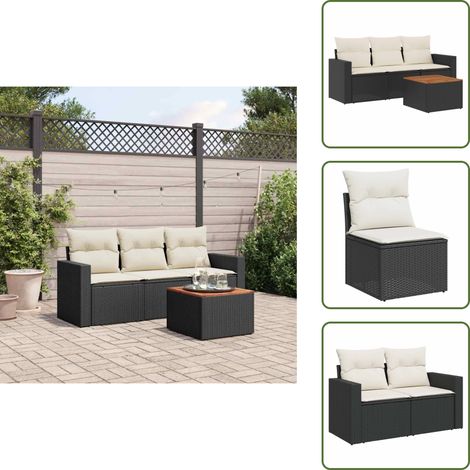 Cuscini da seduta - vidaXL Set Divani da Giardino 4 pz con Cuscini Nero in Polyrattan - Rattan PE