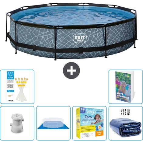 Exit Pool Rund - Steinoptik - 360x76 cm - 7-teilig S245