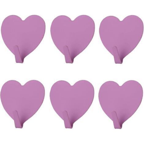 Pair Lot de 6 crochets muraux décoratifs en forme de cœur, (violet) crochet mural adhésif solide en acier inoxydable pour la maison, la cuisine, la salle de bain, le bureau (1/5)