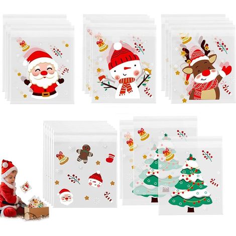 Lot de 100 sacs à biscuits de Noël,petits sacs transparents, sacs à biscuits, sacs à bonbons (1/5)