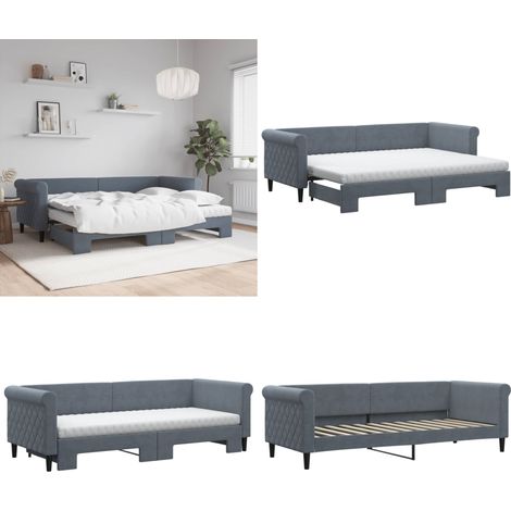 vidaXL Tagesbett Ausziehbar mit Matratzen Dunkelgrau 80x200 cm Samt (1/5)