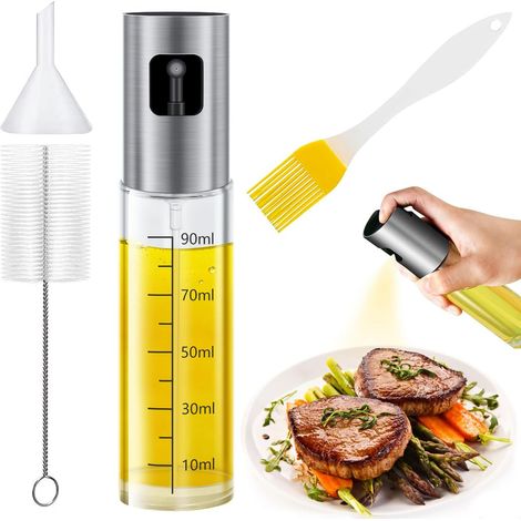 Lntyq Pulvérisateur d'huile 100ml, Pulvérisateur d'Huile Avec 1 Brosse 1 Entonnoir et 1 Brosse à huile Pour Cuisine/BBQ/Salade