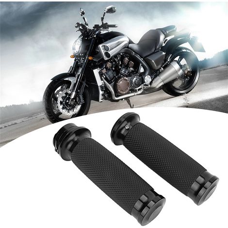 1 Paire de Poignées Universelles Moto 25mm en Aluminium et Caoutchouc Antidérapant pour Guidon (Noir) (1/5)
