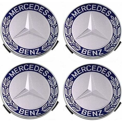 Lot de 4 cache-moyeux compatibles avec Mercedes Benz 75 mm - Bleu, (1/4)
