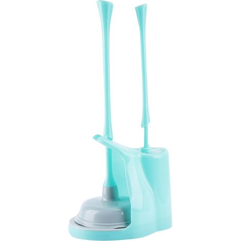 Set Pulizia WC – Spazzola 40cm e Sturalavandini 15x47cm con Supporto Muro – Impugnatura Antiscivolo in PP e TPR, Design Ergonomico – Ideale per Bagno Casa e Uffici (1/5)