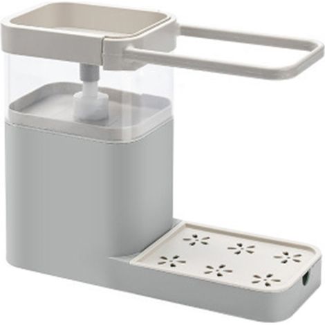 Distributeur de Savon à Vaisselle Grande Capacité avec Support Éponge et Crochet Gris (1/2)
