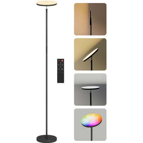 Lampadaire RGB à éclairage indirect, lampe à intensité variable avec télécommande et commande tactile, tête rotative à 350°, noir (1/5)