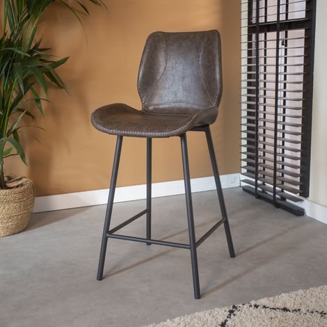 Tabouret de bar Beau Industrial Simili Cuir Taupe - Hauteur (1/5)