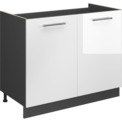 Mobile lavello cucina Fame-Line, Bianco lucido/Antracite, 100 cm senza piano di lavoro, Vicco (1/5)