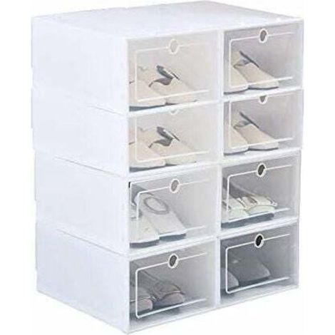 (BLANC) 8 Pièces Empilable Boîte à Chaussures, Femmes Hommes en Plastique Transparent Chaussures Boîte De Rangement Grande Taille avec Clair Porte (1/4)