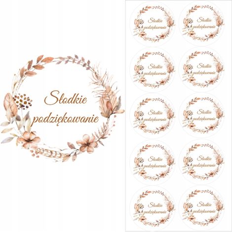 Adesivi dolci con scritta "Grazie", decorazione boho con foglie, comunione, matrimonio, 50 mm, 10 pezzi