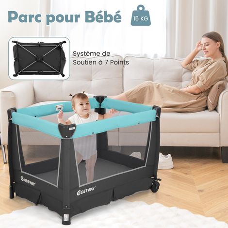 Parc bébé pliable vert 5-en-1 avec berceau amovible, table à langer, matelas (1/5)