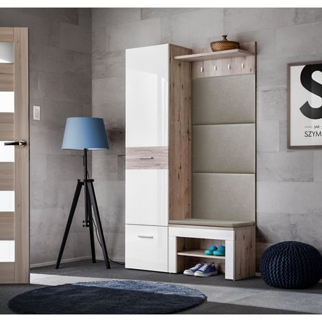Ensemble de meubles d'entrée "Gustavo X" - Blanc/Beige - L 110 x H 200 x P 35 cm - Livraison gratuite (1/3)