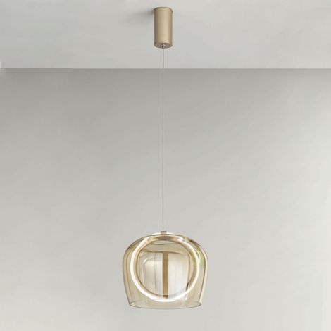 Lampada a sospensione D23 cm in metallo Oro e vetro Ambra 1 Luce LED PINTA (1/5)