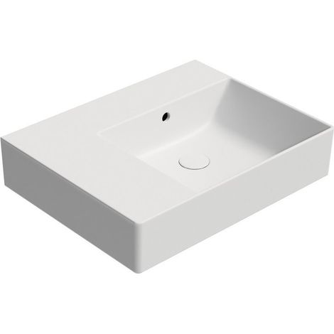 Lavabo en céramique KUBE X 60x47cm, étagère à gauche, sans trou pour robinetterie, blanc mat (1/4)