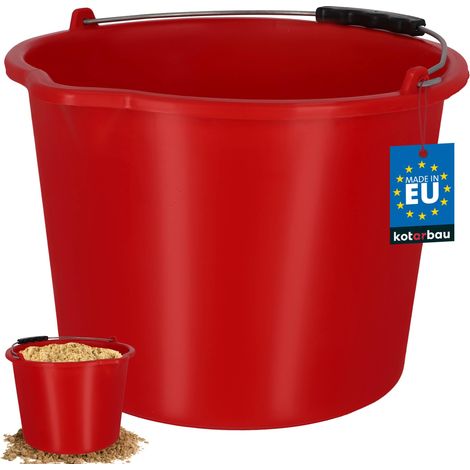 KOTARBAU® Seau de Maçon - Seau de Construction 12 L - Plastique - Seau de Chantier - Seau à Mortier - Rouge - avec Bec Verseur et Anse - Rond (1/4)