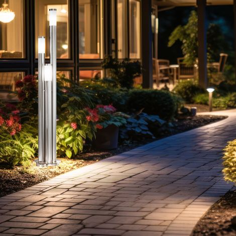 Lampione da giardino 170 cm luci vialetto esterno acciaio inox piantana LED esterno grande, 3 colonne argento, 3x 3Watt 3x 320lm bianco caldo, diametro 28 cm