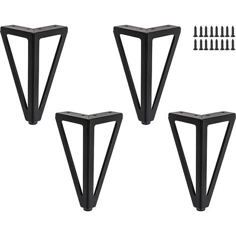 Set di 4 piedini in metallo per mobili, adatti per tavoli TV, tavolini bassi, armadi, divani, letti, ecc., 15 cm, nero (1/5)