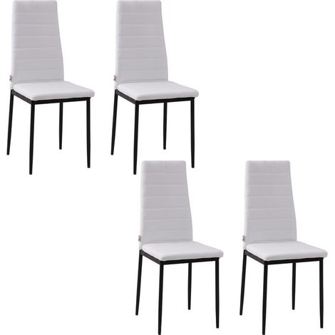 Lot de 4 chaises blanches en lin et métal, capacité 120 kg, 41x50x97 cm, design moderne pour salle à manger tendance