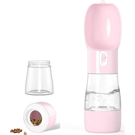 Bouteille d'eau de voyage pour chien - Distributeur portable pour chien et chat pour la marche, les voyages, la randonnée - Récipient extérieur multifonctionnel (Rose) (1/5)