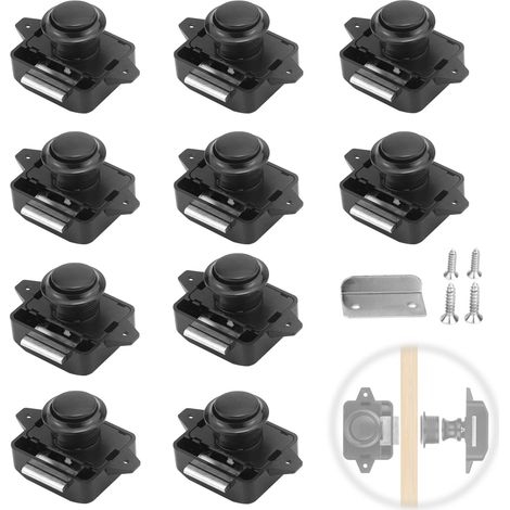 Lot de 10 serrures et porte à bouton poussoir pour camping-car, grand cabinet Catch Serrure de porte d'armoire noir (1/5)