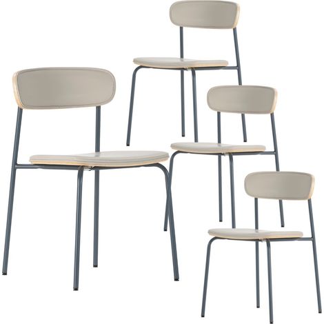 Lot de 4 chaises structure métal bleu foncé assise et dossier bois et PU beige - LAURA (1/5)