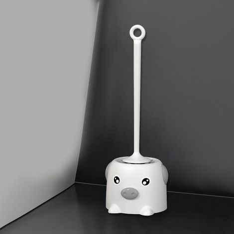 Cepillo de baño con diseño de dibujos animados, no requiere montaje, con mango largo y cerdas suaves, fabricado en plástico resistente, color blanco, 1 unidad.