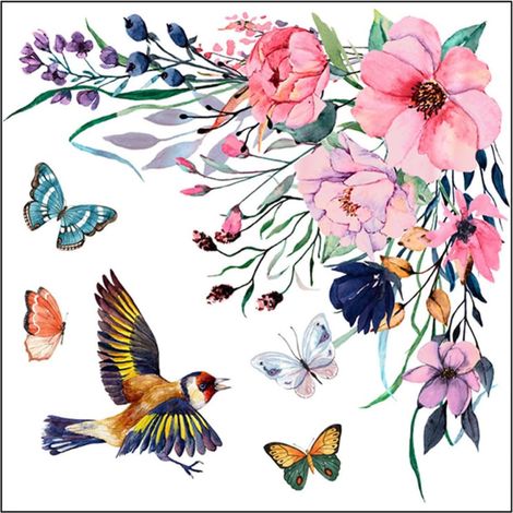 Autocollant Décoratif Motif Fleurs et Oiseaux pour Toilettes Facile à Installer en Pvc Auto-adhésif pour Balcon et Salle de Bain (1/5)