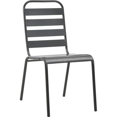 Lot de 2 Chaises empilables de jardin - Chaises d'extérieur Acier Gris (1/5)