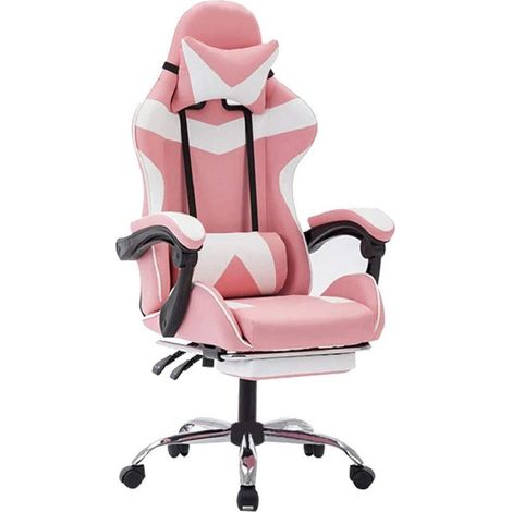 TrAdE Shop Traesio - Sedia Poltrona Gaming Ufficio Casa In Ecopelle Cuscino Lombare Poggiatesta Piedi Rosa - (1/3)
