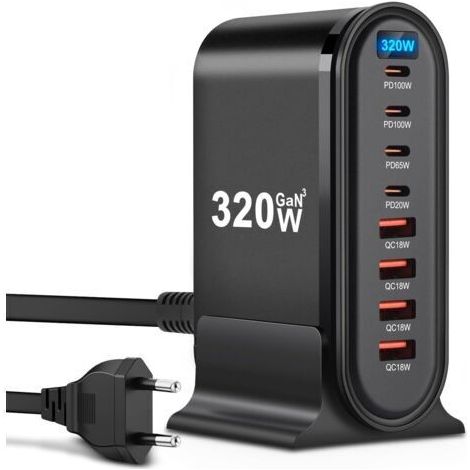 Chargeur USB C - 320 W - 8 ports - Chargeur rapide - Chargeur USB pour iPhone, iPad Pro, MacBook, téléphones portables Samsung (1/5)