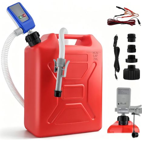 Pompe à essence électrique 12 V avec arrêt automatique, 12 l/min, pompe à carburant avec 4 adaptateurs pour jerricane, pompe diesel, fonctionnement multitension (batterie/allume-cigare/AA), pompe à (1/5)