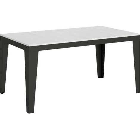 Table rectangulaire extensible 6 à 20 places L 180 à 440cm blanc et pieds acier gris foncé Flavien (1/5)