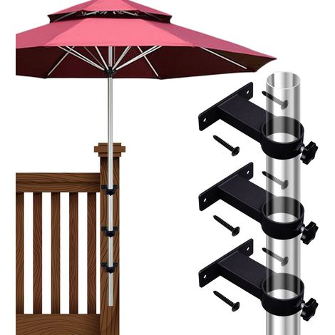 Lot de 3 supports de parasol pour terrasse, balustrade, balcon ou cour - Noir (1/5)