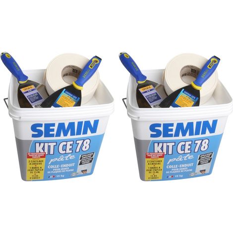 Lot de 2 Kits en pâte pour la réalisation des joints de plaques de pâtre CE 78 Semin - composé de 2 couteaux, 1 bande à joint 75 ml et 15 kg d'enduit pour l'intérieur (1/5)