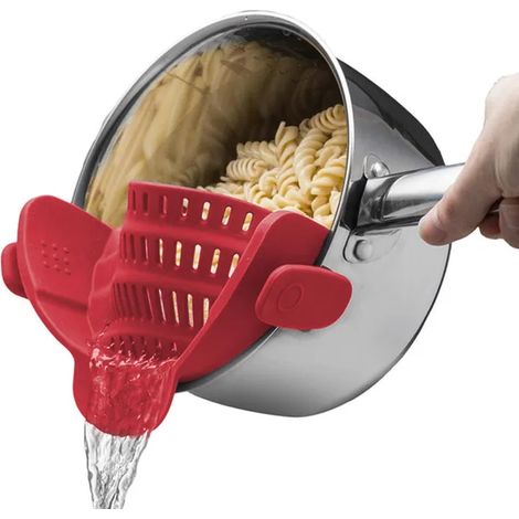 Silicone Cuisine Passoire Clip Pan Égouttoir Bol Entonnoir Riz Pâtes Légumes Lavage Passoire Vidange Excès De Liquide Univers Rouge