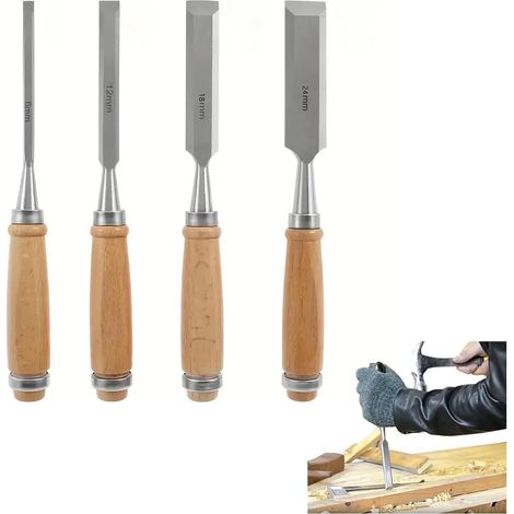 4-teiliges Holzmeißel-Set (Größen 6, 12, 18, 24 mm), Flachmeißel-Set, Profi-Werkzeug für Schnitzerei und Holzbearbeitung, Meißel-Set für Handwerker und Hobbyisten (1/5)