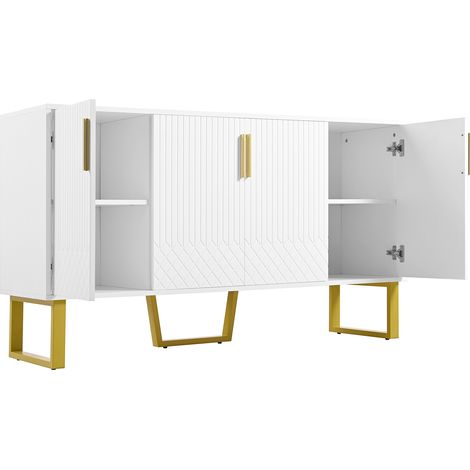 Credenza lucida bianca 4 ante MDF 140 x 40 x 80 cm con maniglie e gambe in metallo (1/5)