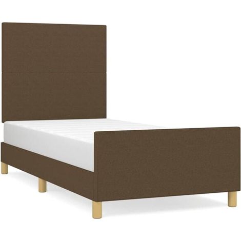 Cadre de lit en tissu marron foncé (matelas non inclus), dimensions 80 x 200 cm (1/5)