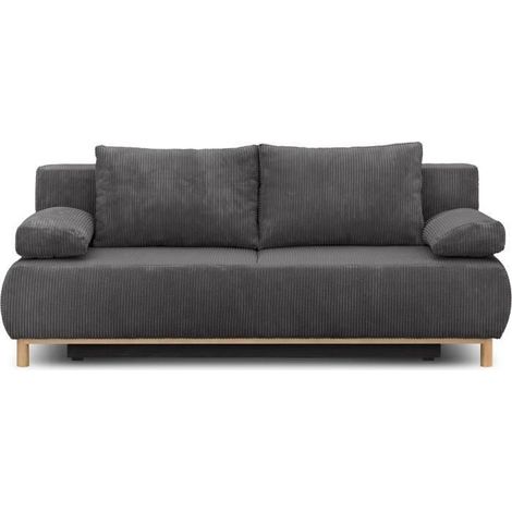 Banquette convertible 3 places MIKA - Velours côtelé gris foncé - Coffre de rangement - L 192 x H 84 x P 93 cm (1/5)