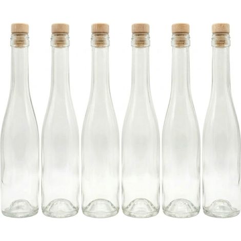 6 Bottiglie in vetro 375 ml con tappo fiaschetto per profumi liquori limoncello decorazioni decoupage bomboniera bottigline olio sali minerali collezione