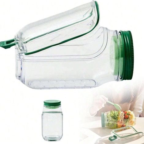 Boîte à salade avec couvercle latéral - Boîte à goûter - Idéale pour la préparation des repas, le travail, la salle de sport, le bureau - Plastique - Verte (1/5)