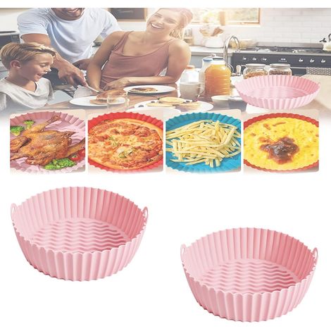 Poêle à frire en silicone pour friteuse à air réutilisable Accessoire pour friteuse à air 100 % comestible (rose 19,1 cm) (1/3)