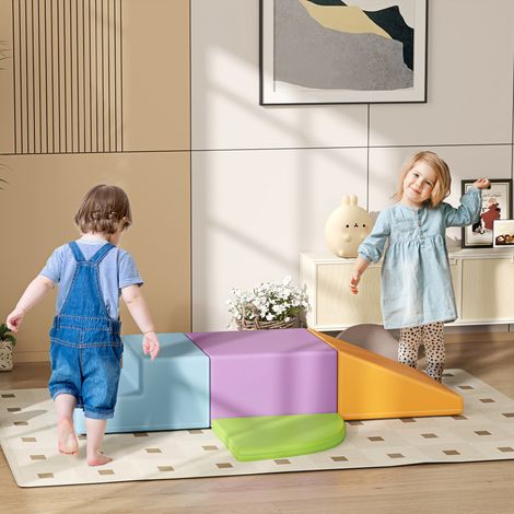 Set de 4 Blocs de Jeu en Mousse et Cuir PU pour Enfants 1-3 Ans, Toboggan d’Escalade Multicolore, Parcours de Motricité (1/5)