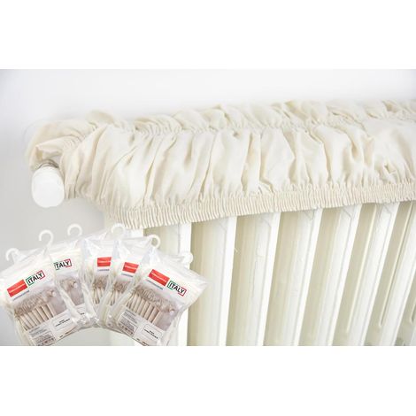 Lot de 6 housses de radiateur élastiques en beige extensibles de 80 à 140 cm écru pour radiateur en tissu, couvre-radiateur en tissu, tissu en coton, 100 % couvre-radiateur (1/4)