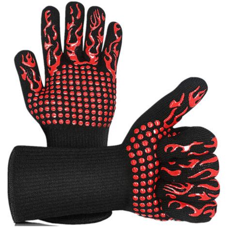 BUNTHAUS Gants de grillades résistants à la chaleur, 1 mitaines de four, gants universels en silicone antidérapants pour griller, griller, four, cuisine et cheminée（[torche rouge] aramide） (1/5)