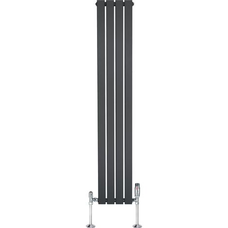 Radiateur Plat à 1 Colonne & Vannes 1600 x 280 mm en Acier Gris Anthracite Chauffage Centrale Moderne Verticale Monté Sur Mur Cuisine Salle de Bain [Brosse de Nettoyage & Supports INCLUSES]