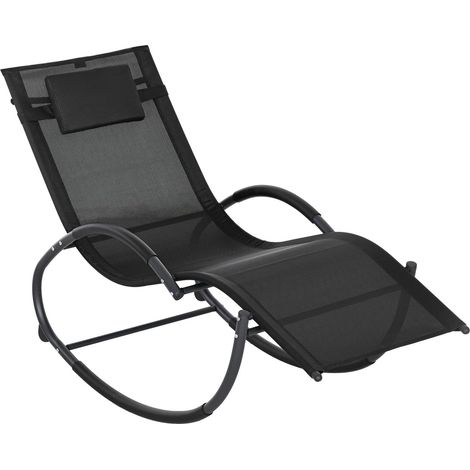Sedia A Dondolo Basculante Da Giardino Con Seduta Ergonomica E Poggiatesta Removibile In Textilene Traspirante Per Piscina Balcone Terrazza Outdoor 155 x 61 x 88 Cm Nero
